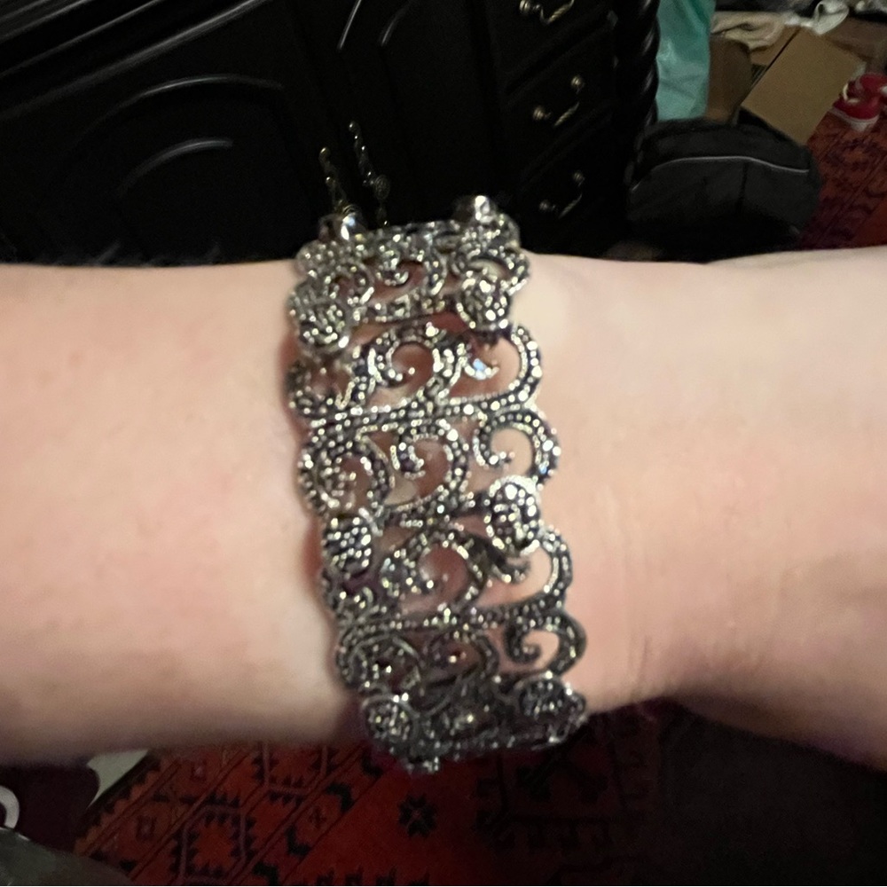Vintage Silver Tone Marcasite Chunky Bracelet